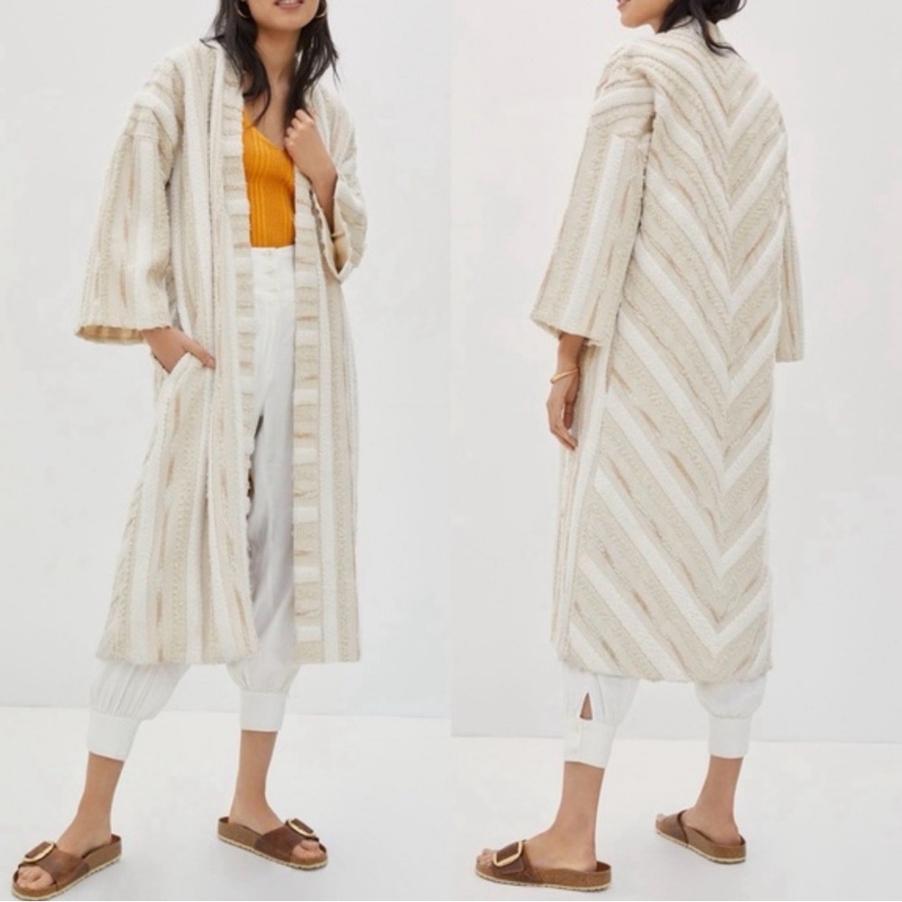 Anthropologie x Ollari Cream Striped kimono duster sz M